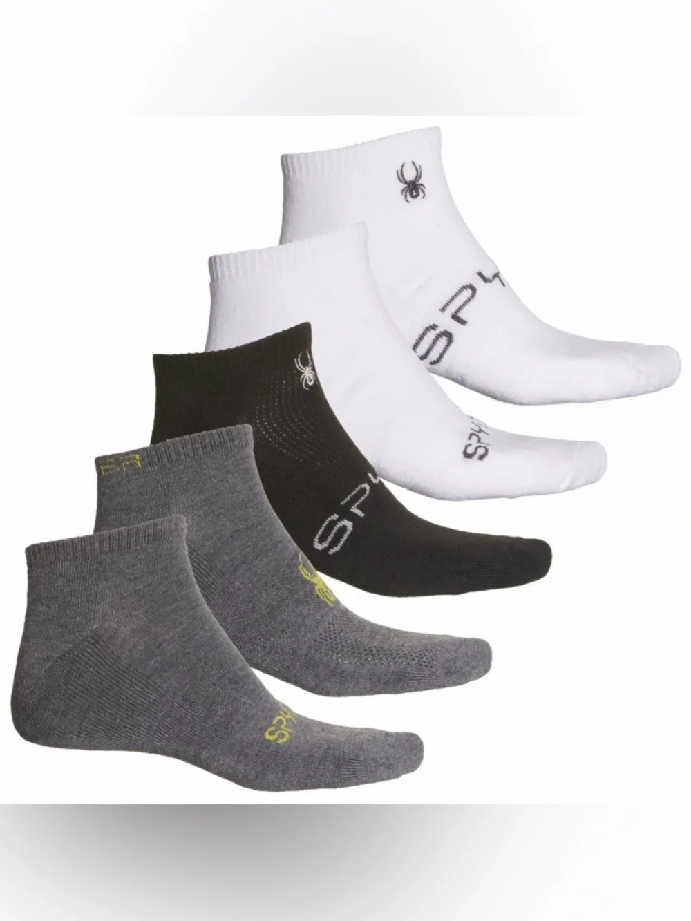 NWT Spyder Men’s Athletic Quarter Socks 6-Pack Black Gray White Size 6-12